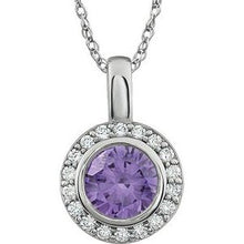 Charger l&#39;image dans la galerie, Sterling Silver 7 mm Round Purple Cubic Zirconia Halo-Style 18&quot; Necklace
