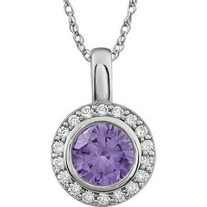 Sterling Silver 7 mm Round Purple Cubic Zirconia Halo-Style 18" Necklace