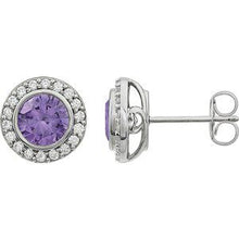Load image into Gallery viewer, Sterling Silver 6 mm Round Purple Cubic Zirconia Halo-Style Earrings

