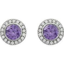 Load image into Gallery viewer, Sterling Silver 6 mm Round Purple Cubic Zirconia Halo-Style Earrings
