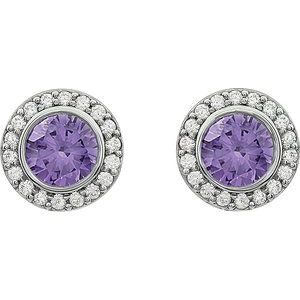 Sterling Silver 6 mm Round Purple Cubic Zirconia Halo-Style Earrings