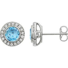Load image into Gallery viewer, Sterling Silver 6 mm Round Light Blue Cubic Zirconia Halo-Style Earrings
