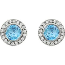 Load image into Gallery viewer, Sterling Silver 6 mm Round Light Blue Cubic Zirconia Halo-Style Earrings

