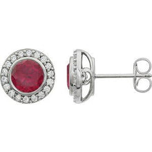 Load image into Gallery viewer, Sterling Silver 6 mm Round Red Cubic Zirconia Halo-Style Earrings
