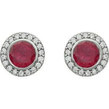 Load image into Gallery viewer, Sterling Silver 6 mm Round Red Cubic Zirconia Halo-Style Earrings
