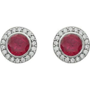 Sterling Silver 6 mm Round Red Cubic Zirconia Halo-Style Earrings