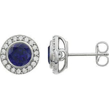 Load image into Gallery viewer, Sterling Silver 6 mm Round Dark Blue Cubic Zirconia Halo-Style Earrings
