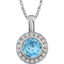 Charger l&#39;image dans la galerie, Sterling Silver 7 mm Round Light Blue Cubic Zirconia Halo-Style 18&quot; Necklace
