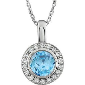 Sterling Silver 7 mm Round Light Blue Cubic Zirconia Halo-Style 18