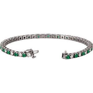 14K White Emerald & 2 1/3 CTW Diamond Line 7"  Bracelet