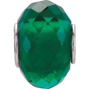 Sterling Silver 11x15.5 mm Teal Faceted Glass Bead