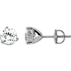 14K White 6.5 mm Cubic Zirconia Round 3-Prong Stud Earrings