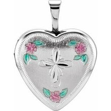 Load image into Gallery viewer, Sterling Silver 15.75 mm Tri-Color Cross &amp; Roses Locket
