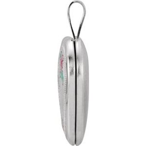 Sterling Silver 15.75 mm Tri-Color Cross & Roses Locket