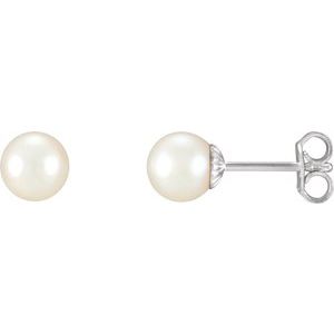 Sterling Silver 7-7.5 mm Freshwater Cultured Pearl Earrings