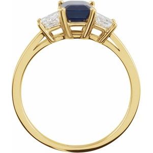 Blue Sapphire & Diamond Accented 3-Stone Ring 	