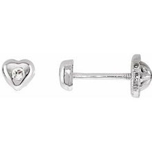 Load image into Gallery viewer, 14K White 1.5 mm Round Cubic Zirconia Youth Heart Earrings
