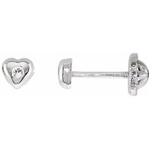 14K White 1.5 mm Round Cubic Zirconia Youth Heart Earrings