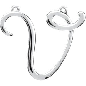 Sterling Silver Script Initial V 16" Necklace