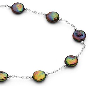 Sterling Silver Freshwater Cultured Black Coin Pearl 38" Necklace