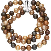 Load image into Gallery viewer, Sterling Silver Pearl Triple Strand Bracelet
