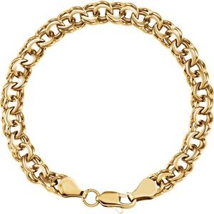 14K Yellow 7 mm Solid Double Link Charm 7" Bracelet