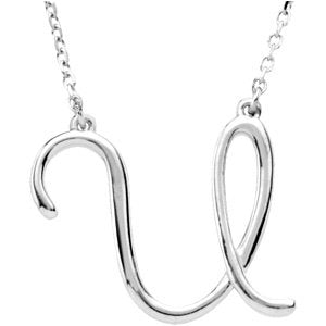 Sterling Silver Script Initial U 16" Necklace