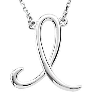 Sterling Silver Script Initial I 16" Necklace
