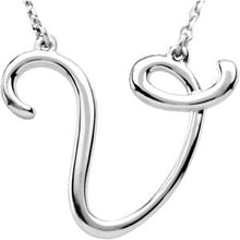 Load image into Gallery viewer, Sterling Silver Script Initial V 16&quot; Necklace
