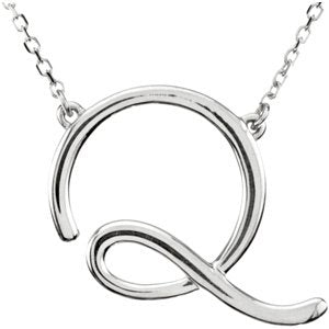 Sterling Silver Script Initial Q 16" Necklace