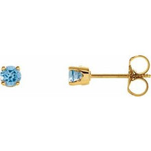 Load image into Gallery viewer, 14K Yellow 3 mm Round Swiss Blue Topaz Youth Birthstone Earrings

