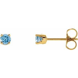14K Yellow 3 mm Round Swiss Blue Topaz Youth Birthstone Earrings