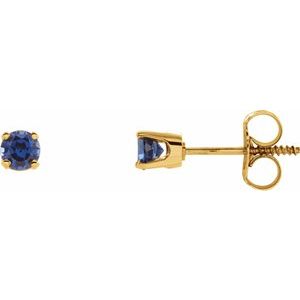 14K Yellow 3 mm Round Imitation Blue Sapphire Youth Birthstone Earrings