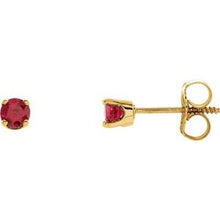 Load image into Gallery viewer, 14K Yellow 3 mm Round Imitation Ruby Youth Birthstone Earrings

