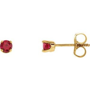 14K Yellow 3 mm Round Imitation Ruby Youth Birthstone Earrings