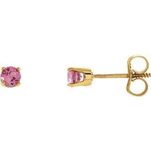 Load image into Gallery viewer, 14K Yellow 3 mm Round Imitation Pink Tourmaline Youth Birthstone Earrings
