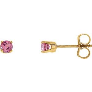 14K Yellow 3 mm Round Imitation Pink Tourmaline Youth Birthstone Earrings