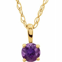 Charger l&#39;image dans la galerie, 14K Yellow 3 mm Round February Genuine Amethyst Youth Birthstone 14&quot; Necklace
