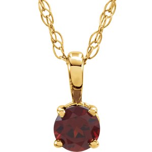 14K Yellow 3 mm Round January Genuine Mozambique Garnet Youth Birthstone 14" Necklace
