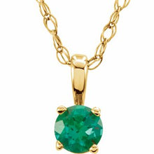 Charger l&#39;image dans la galerie, 14K Yellow 3 mm Round May Chatham¬Æ Lab-Created Emerald Youth Birthstone 14&quot; Necklace
