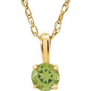 14K Yellow 3 mm Round August Genuine Peridot Youth Birthstone 14" Necklace