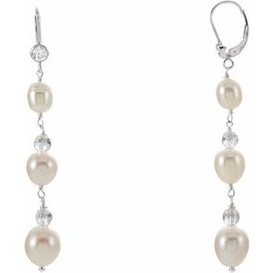 Sterling Silver Freshwater Pearl & Crystal Earrings
