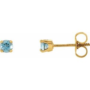14K Yellow 3 mm Round Imitation Blue Zircon Youth Birthstone Earrings