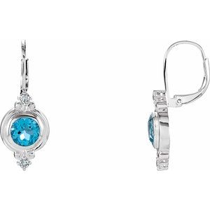 Sterling Silver Swiss Blue Topaz & Cubic Zirconia Leverback Earrings