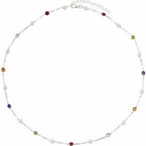 Sterling Silver Freshwater Cultured Pearl & Multi-Gemstone 18