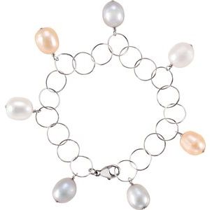Sterling Silver 10-11 mm Multi-Colored Pearl 7.25" Bracelet