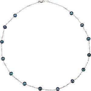 Sterling Silver Freshwater Black Cultured Pearl Station 18" Necklace