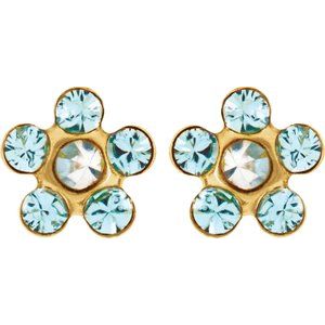 14K Yellow Imitation Crystal March Birthstone Piercing Earrings