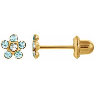 14K Yellow Imitation Crystal March Birthstone Piercing Earrings