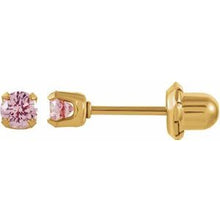 Load image into Gallery viewer, 24K Gold-Washed Stainless Steel 3 mm Round Pink Cubic Zirconia Piercing Stud Earrings
